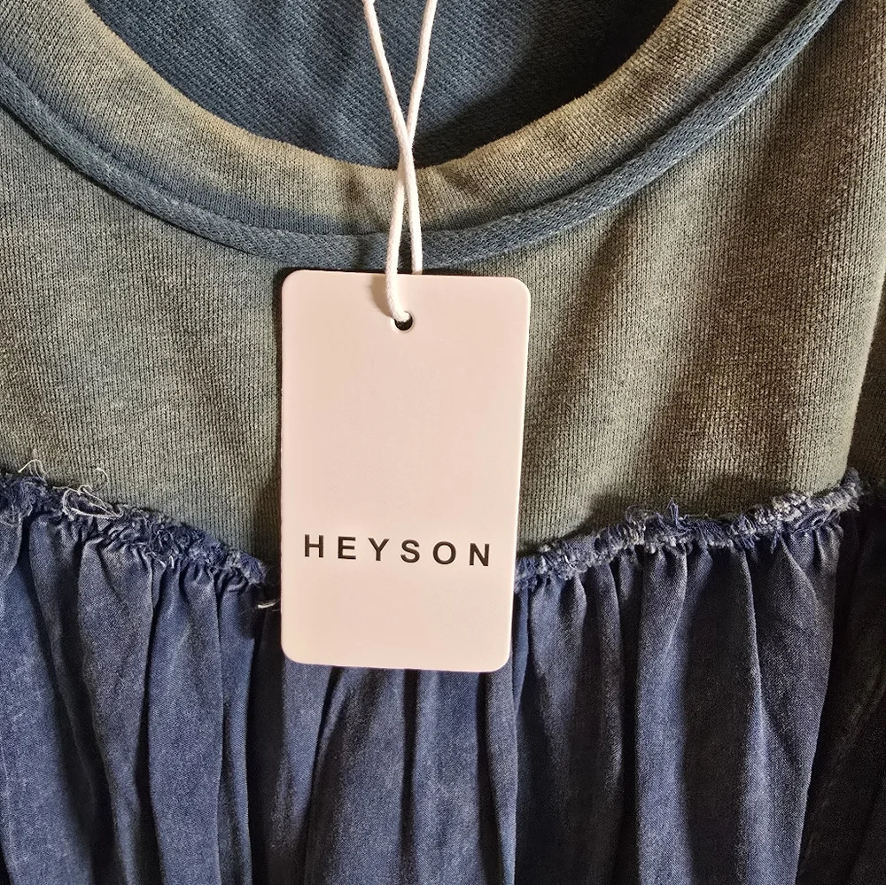 1XL NWT HEYSON Chambray/Grn Mineral Wash Dress 25.5ptp 36.5Long 2 Pockets SOFT! - Picture 8 of 16